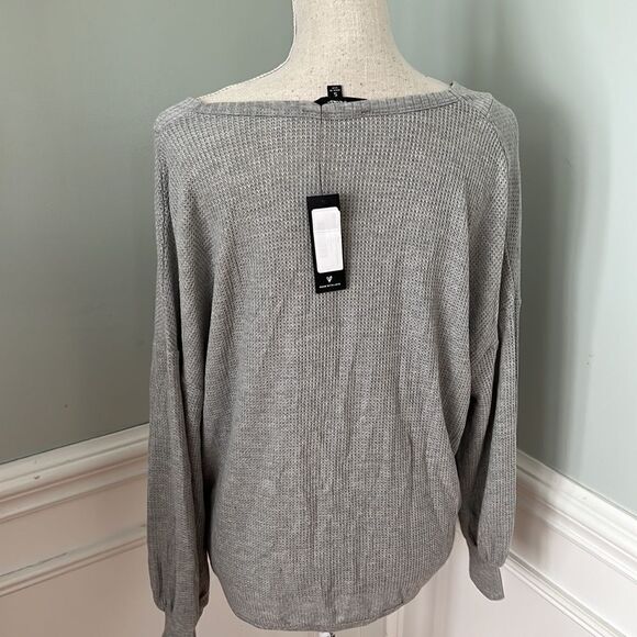 Lulus Personal Record Heather Grey Knit Balloon Sleeve Sweater Top - Picture 5 of 7